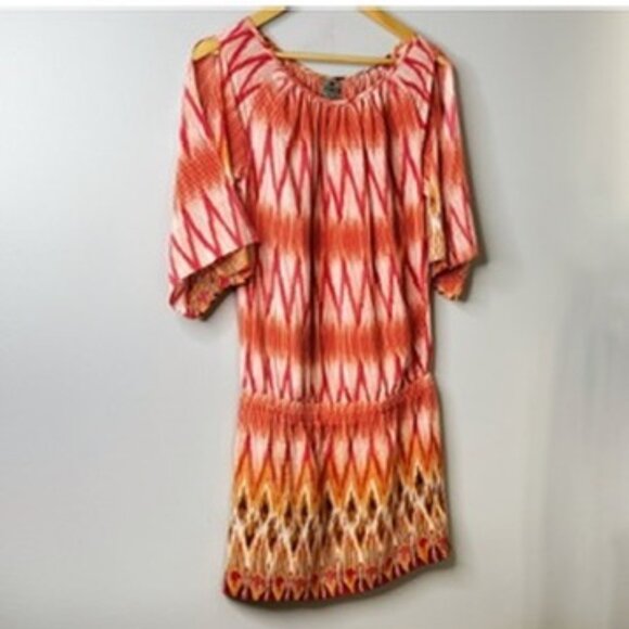 Bespoke Silk Dress SW3 Bespoke Split Sleeve Mini Dress Sunset Aztec Motif Small - Picture 15 of 16